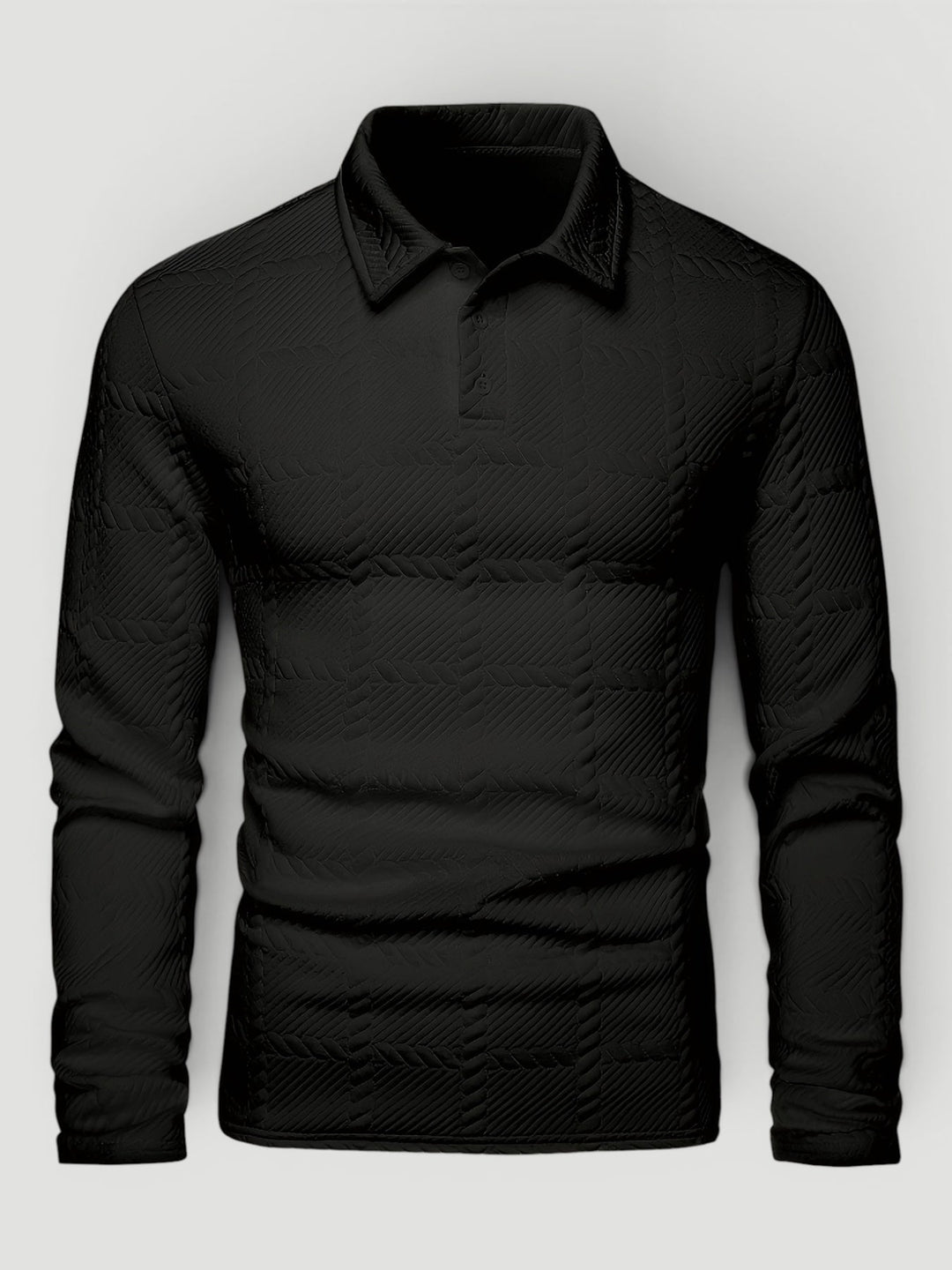 Short sleeve men's jacquard knit button polo, ideal for spring & autumn fashion.