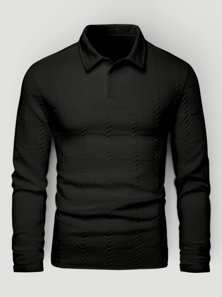 Short sleeve men's jacquard knit button polo, ideal for spring & autumn fashion.