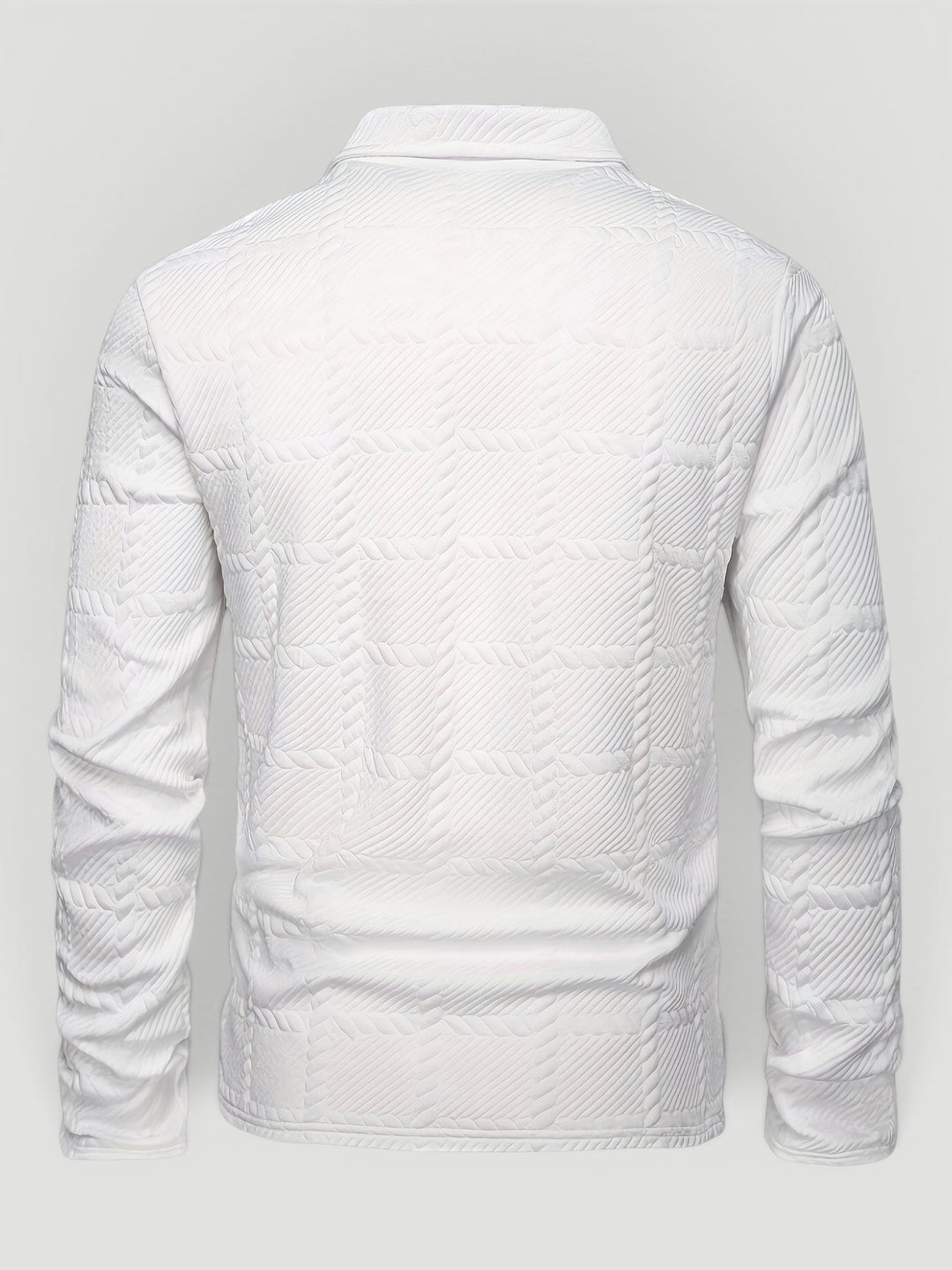Comfortable men's smart casual jacquard knit button polo, versatile for any occasion.