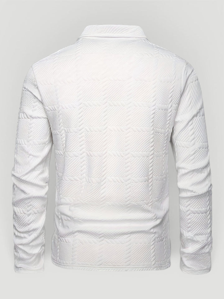Comfortable men's smart casual jacquard knit button polo, versatile for any occasion.
