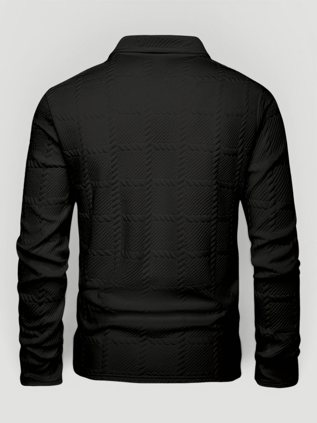 Sophisticated men's button polo in jacquard knit, enhancing any elegant outfit.