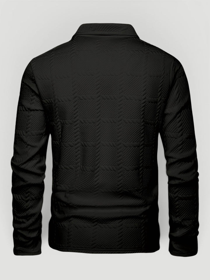 Sophisticated men's button polo in jacquard knit, enhancing any elegant outfit.
