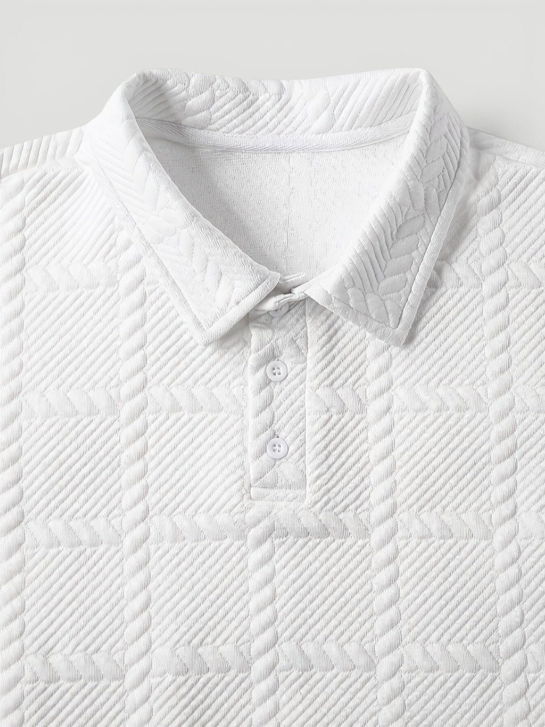 Versatile men's jacquard knit button polo, perfect for smart casual or daily wear.