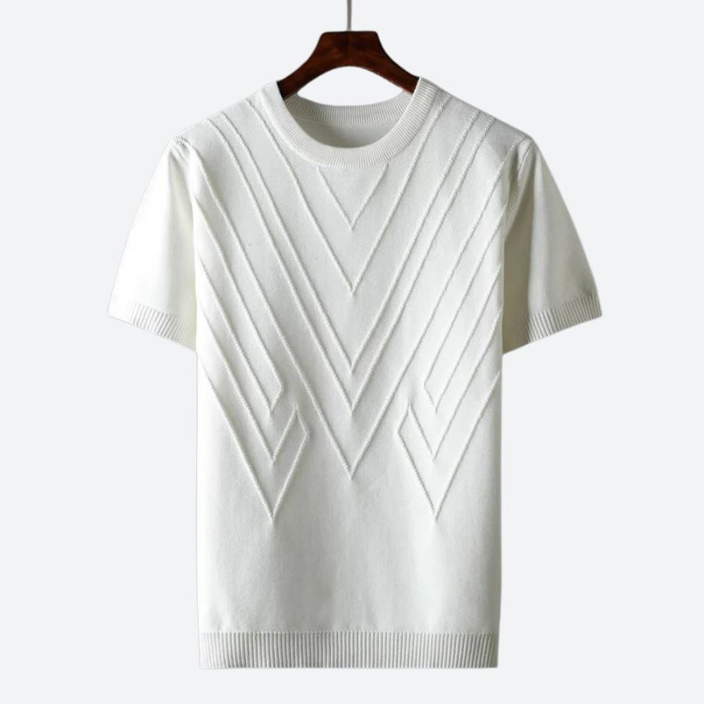 Comfortable men's luxury t-shirt with short sleeves, featuring a sleek design for versatile modern casual wear.