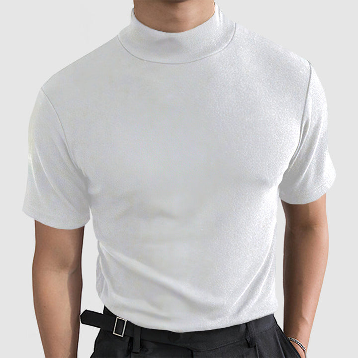 A comfortable and breathable men's basic tee with a mock neck, designed for ultimate everyday wearability.