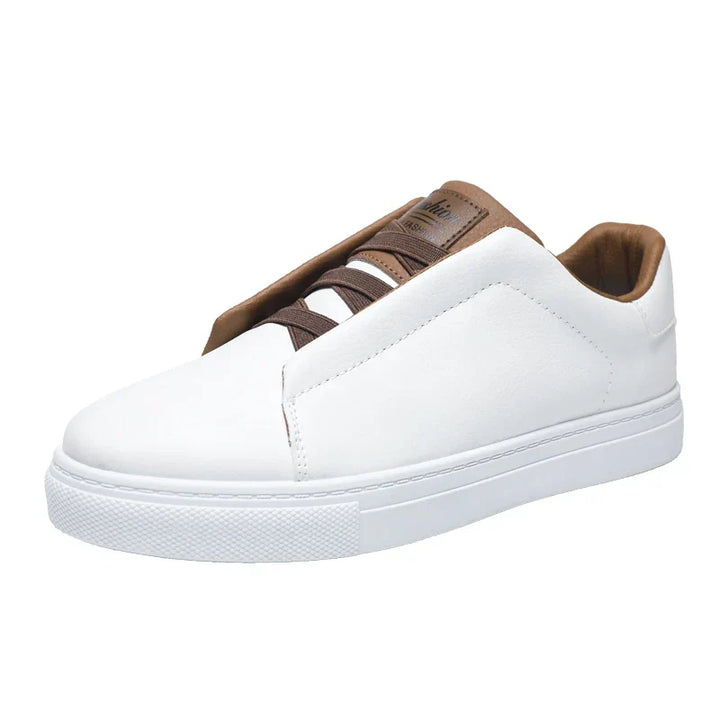 Men's modern slip-on trainers in white, offering a clean and versatile look.