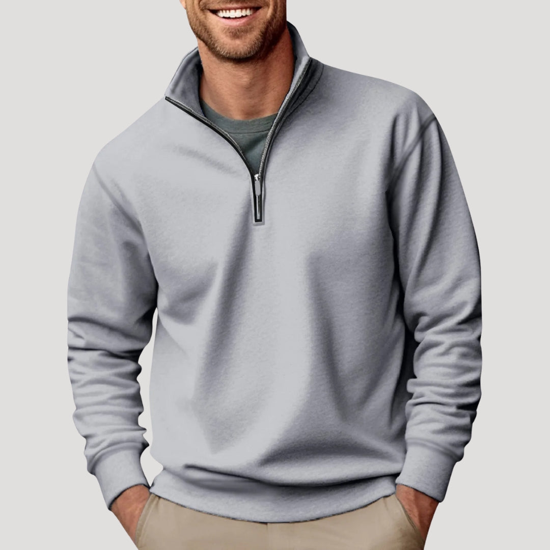 Soft knit men's quarter zip sweatshirt, ideal for casual wear, comfort, and layering.