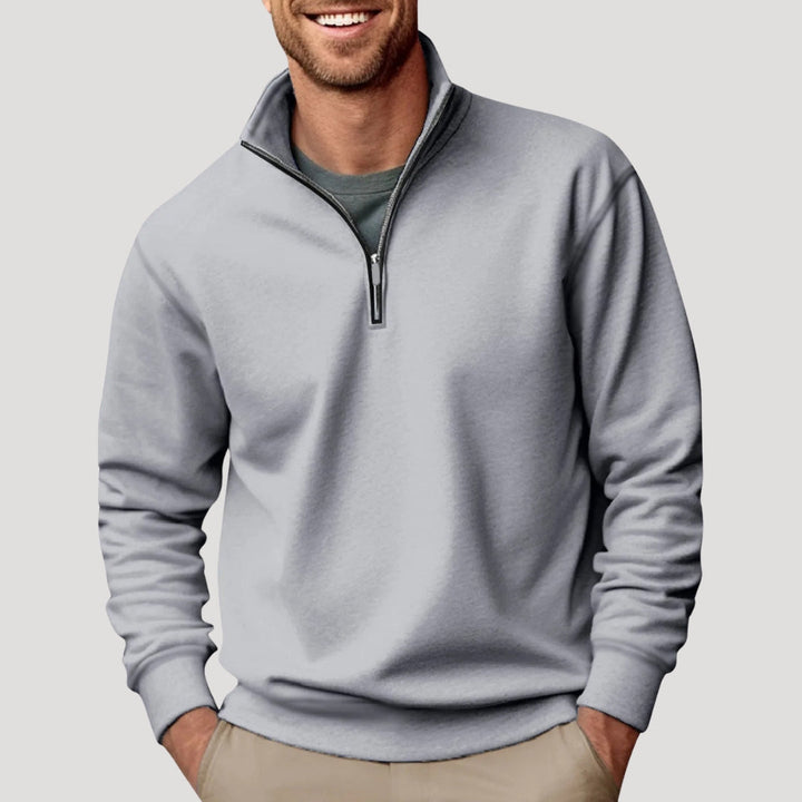 Soft knit men's quarter zip sweatshirt, ideal for casual wear, comfort, and layering.