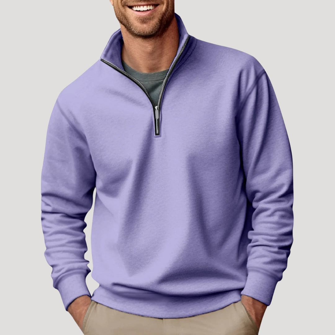 Effortless men's style: a comfortable, modern quarter zip sweatshirt for versatile wear.