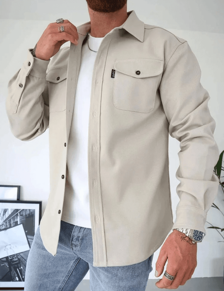Blue men's slim-fit shirt jacket, a modern and versatile casual jacket perfect for everyday layering.