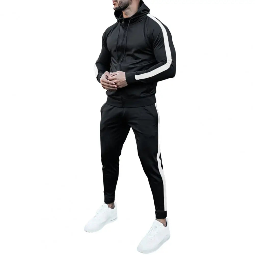 Full men's athletic tracksuit, featuring a stylish track jacket and comfortable matching track pants.