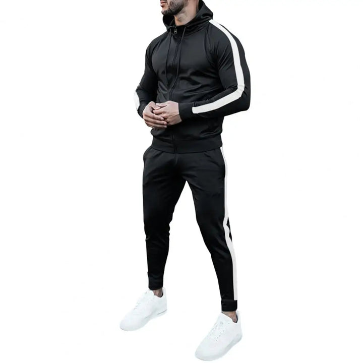 Full men's athletic tracksuit, featuring a stylish track jacket and comfortable matching track pants.