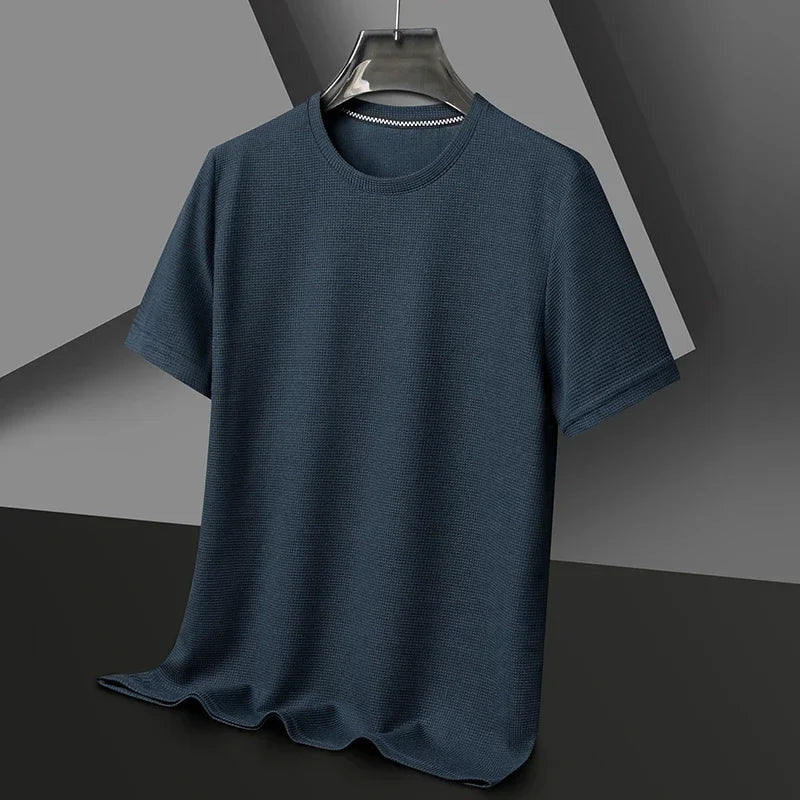 Comfortable and casual men's crew neck tee with a unique waffle pattern