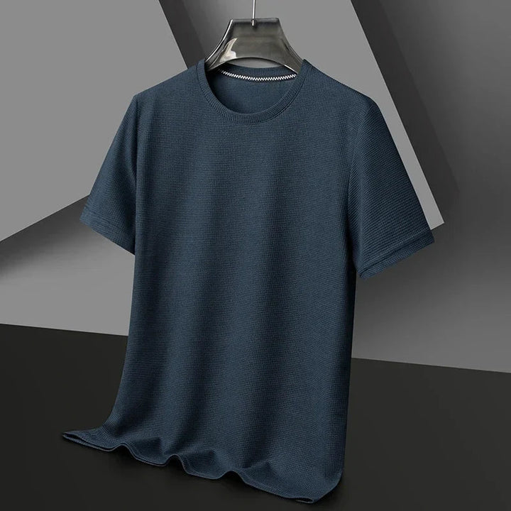 Comfortable and casual men's crew neck tee with a unique waffle pattern