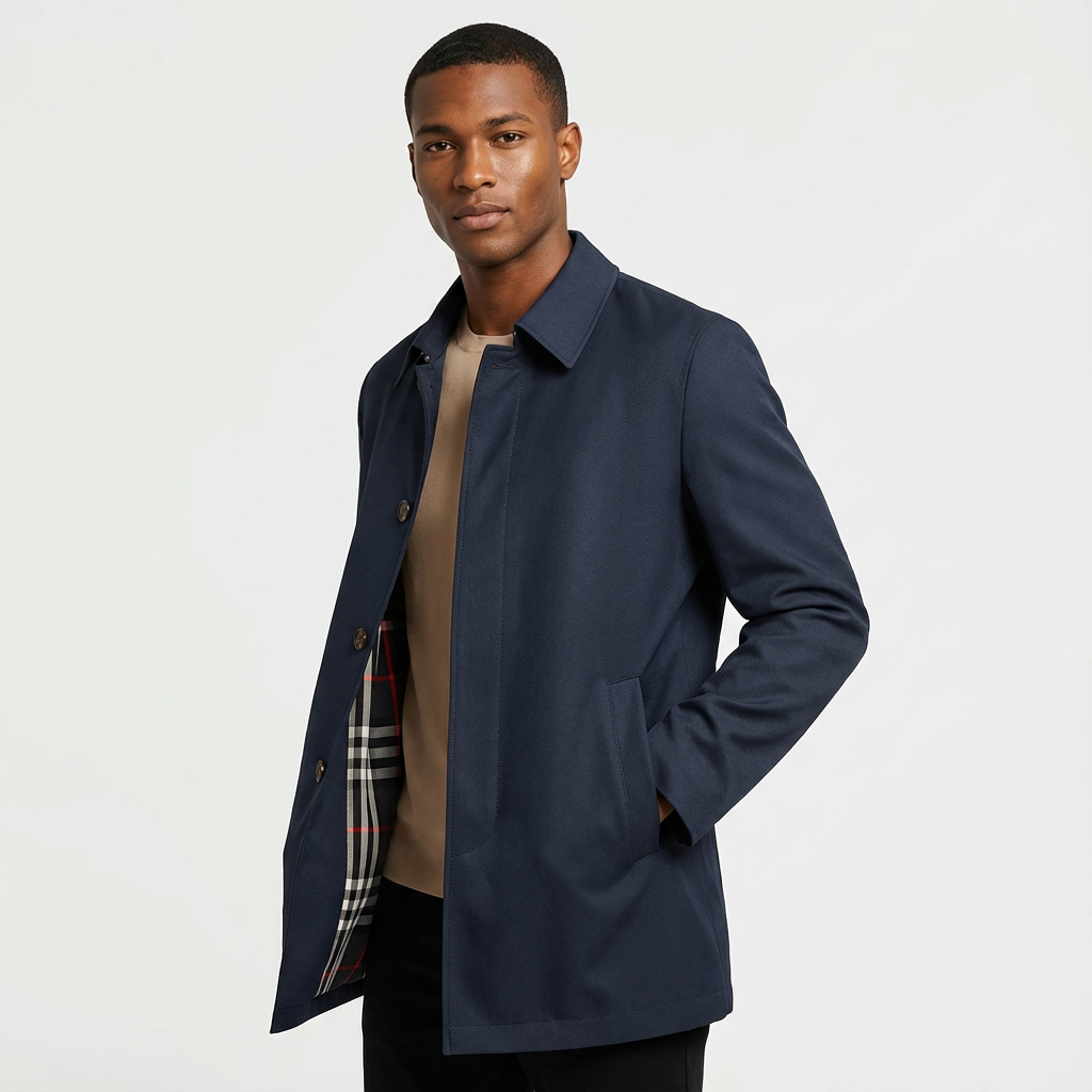 Men's modern waterproof zip front Harrington jacket in navy blue
