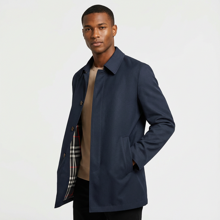 Men's modern waterproof zip front Harrington jacket in navy blue