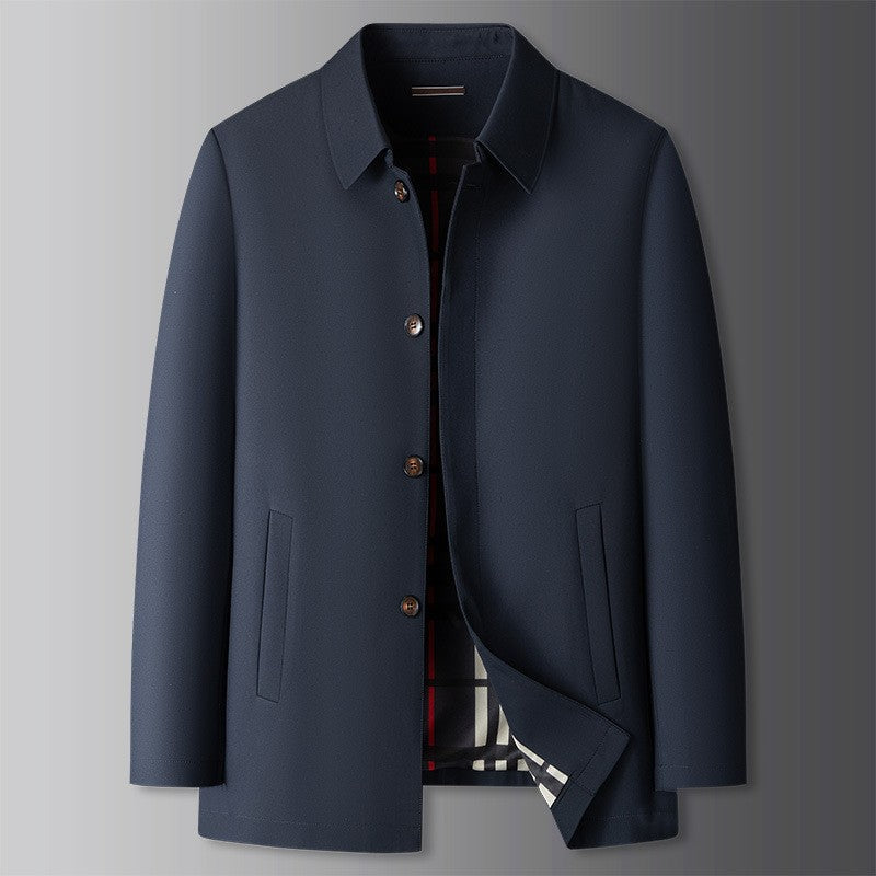 Back view of a men's waterproof outerwear zip front jacket