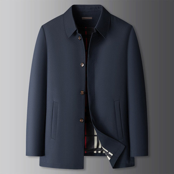 Back view of a men's waterproof outerwear zip front jacket