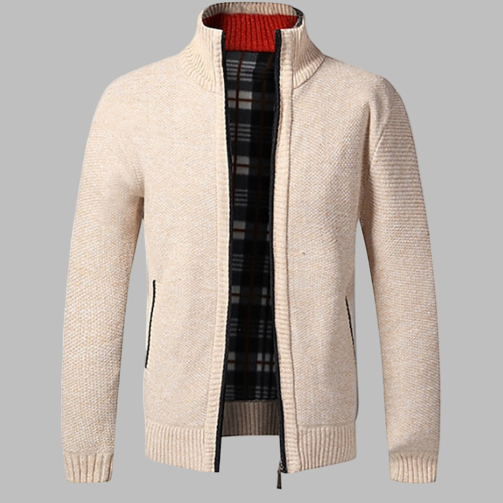 Versatile men's zipper knit sweater, ideal for casual outfits or layering in modern men's fashion.