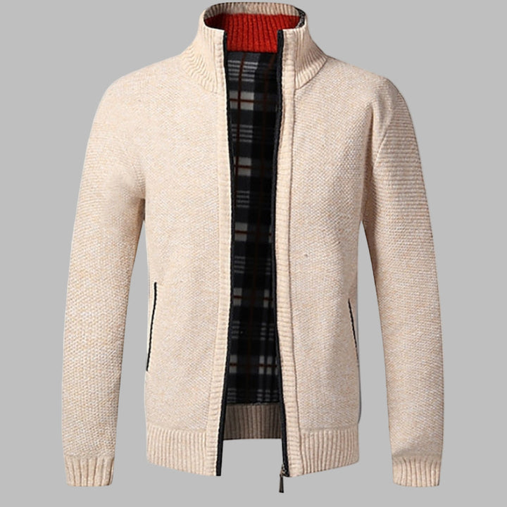 Versatile men's zipper knit sweater, ideal for casual outfits or layering in modern men's fashion.