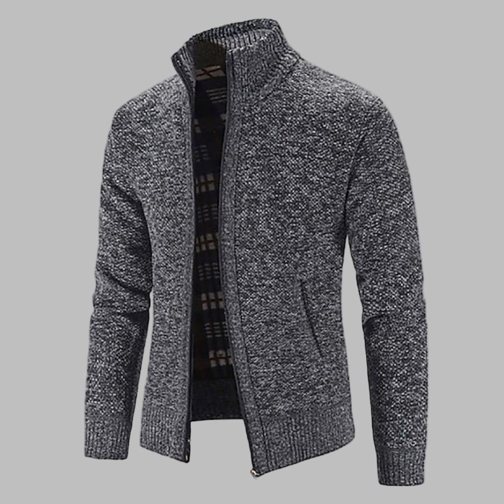 Modern men's zipper knit sweater, a comfortable and versatile piece of men's fashion for any occasion.
