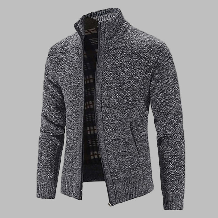 Modern men's zipper knit sweater, a comfortable and versatile piece of men's fashion for any occasion.
