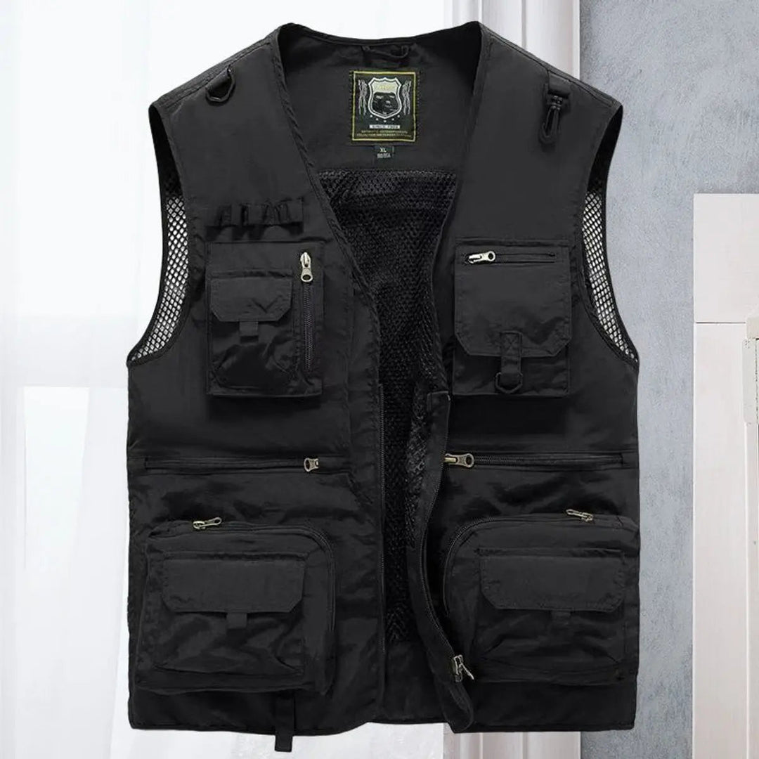 Multi-pocket fishing vest for men, lightweight design ensures comfort & accessibility outdoors.