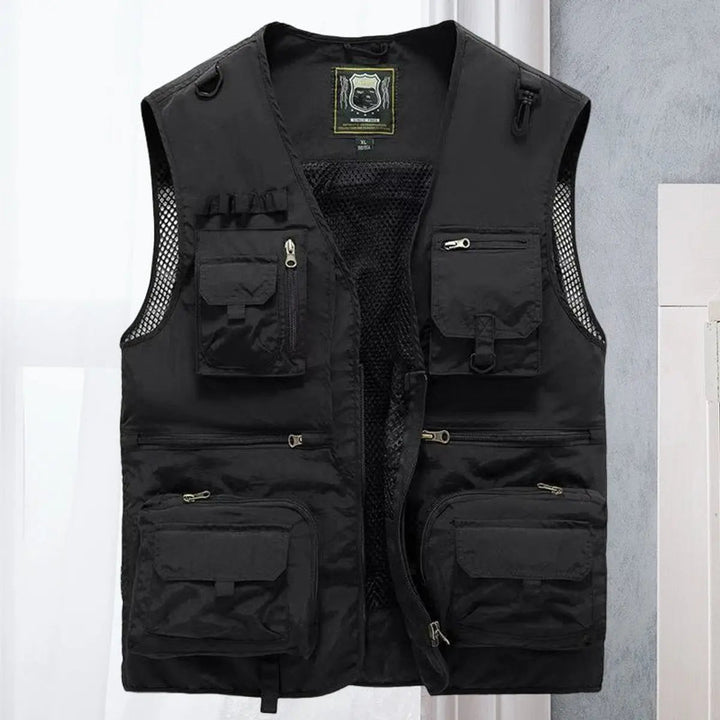 Multi-pocket fishing vest for men, lightweight design ensures comfort & accessibility outdoors.