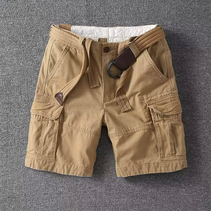 Men's multi-pocket straight-leg cargo shorts, perfect for casual summer wear & everyday style.