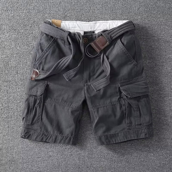 Men's cargo shorts featuring an adjustable waist and ample pockets for practical, everyday utility.