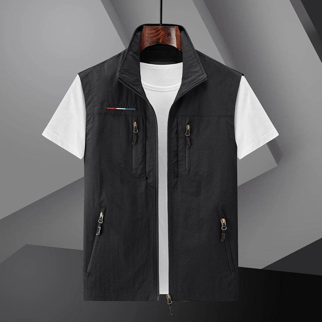 Stylish men's outdoor vest with ample storage for travel and hiking