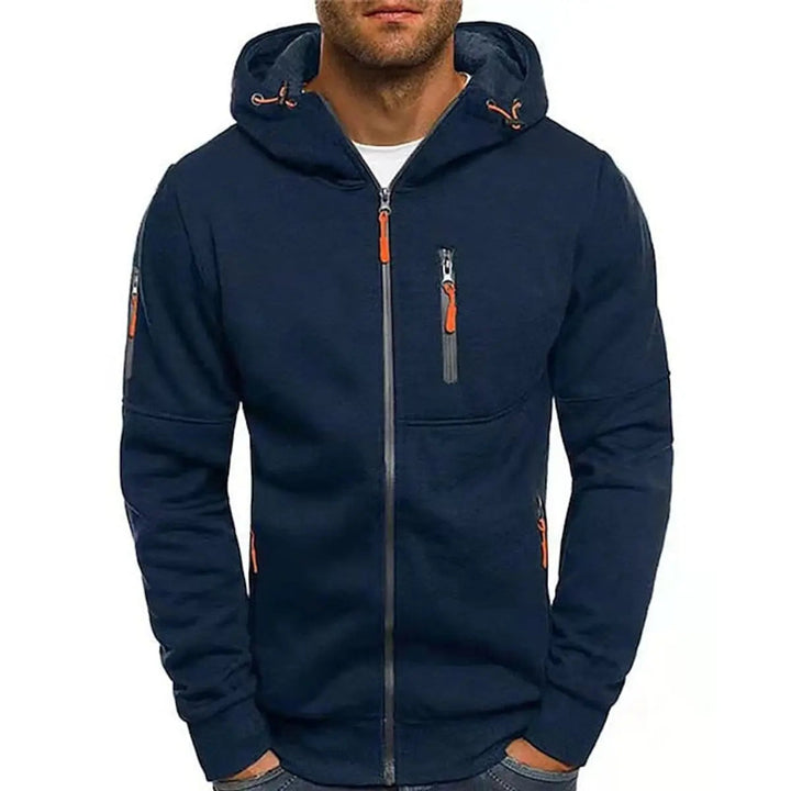 Men's casual zip-up sweater hoodie, multi-pocket, soft fleece with knit texture for everyday.