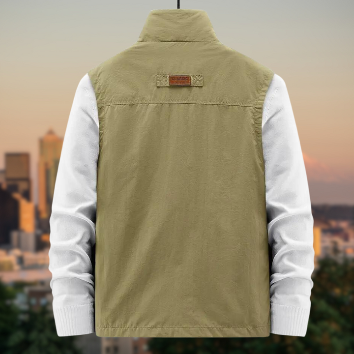 Styling suggestion: Men's vest with multiple pockets for travel.