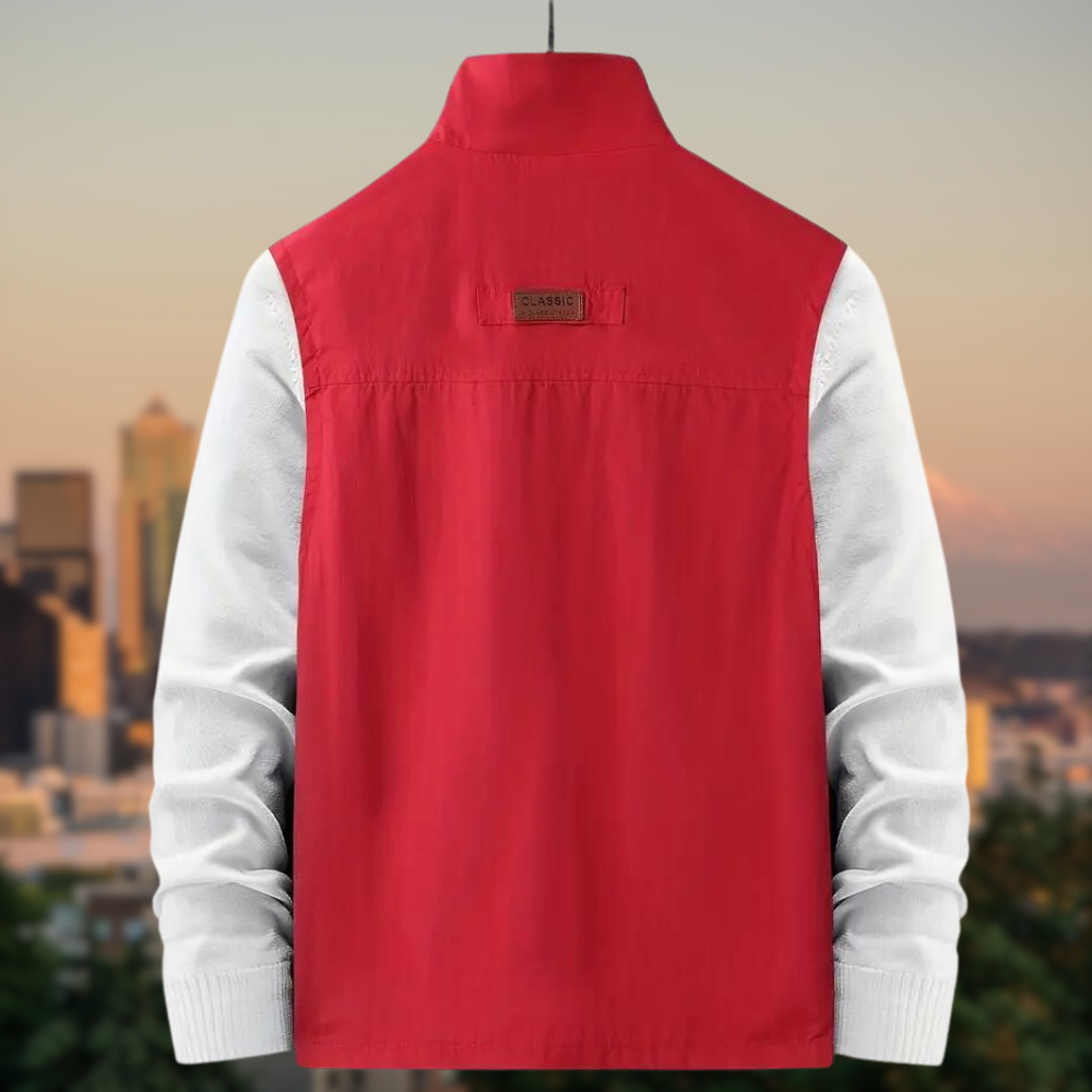Modern men's multi-pocket vest offering both style and functionality.