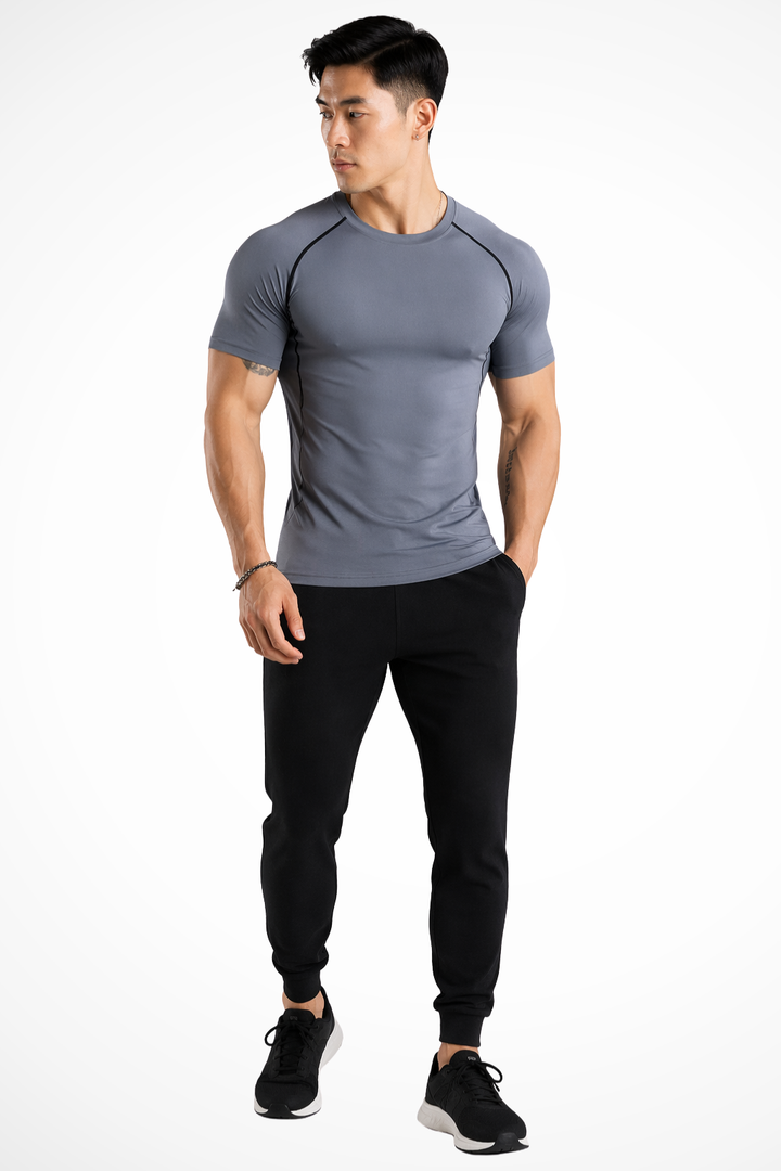 Athletic men's muscle fit crew neck t-shirt. Slim short sleeve top, designed for comfort, flexibility, and modern style.