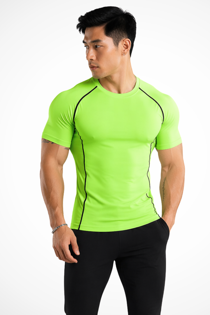Summer-ready men's muscle fit t-shirt. Crew neck short sleeve slim top, perfect for warm weather and athletic activities.