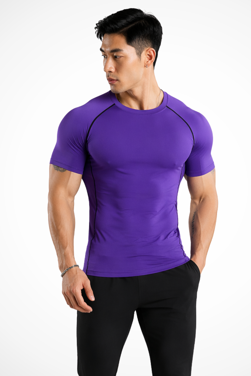 Trendy men's muscle fit crew neck t-shirt. Slim short sleeve top, a key piece for modern men's casual and gym fashion.