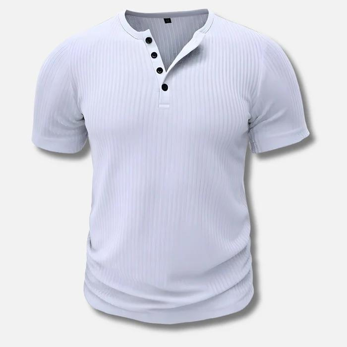 Men's muscle fit ribbed short sleeve henley t-shirt in black, a stylish wardrobe essential.
