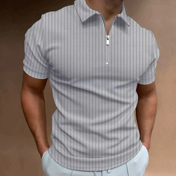 Breathable men's muscle fit zipper polo, perfect summer shirt for an athletic look.