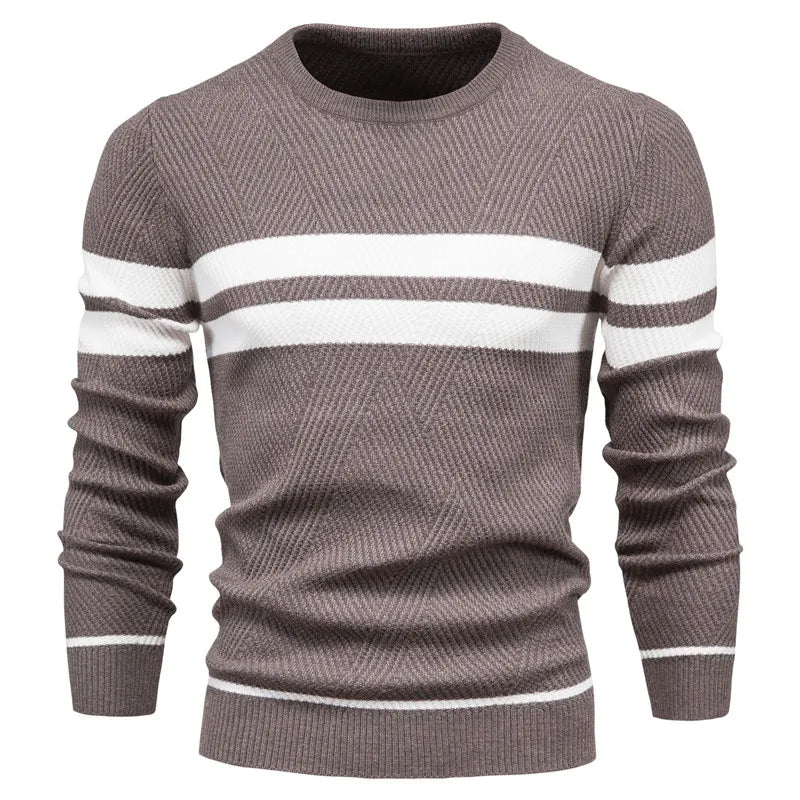 Menswear essential: A comfortable and stylish striped knit sweater.