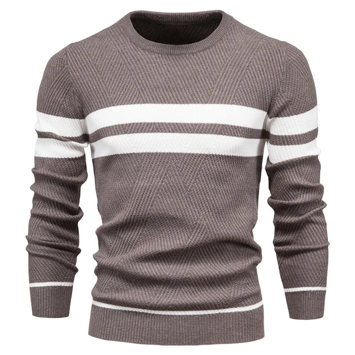 Menswear essential: A comfortable and stylish striped knit sweater.