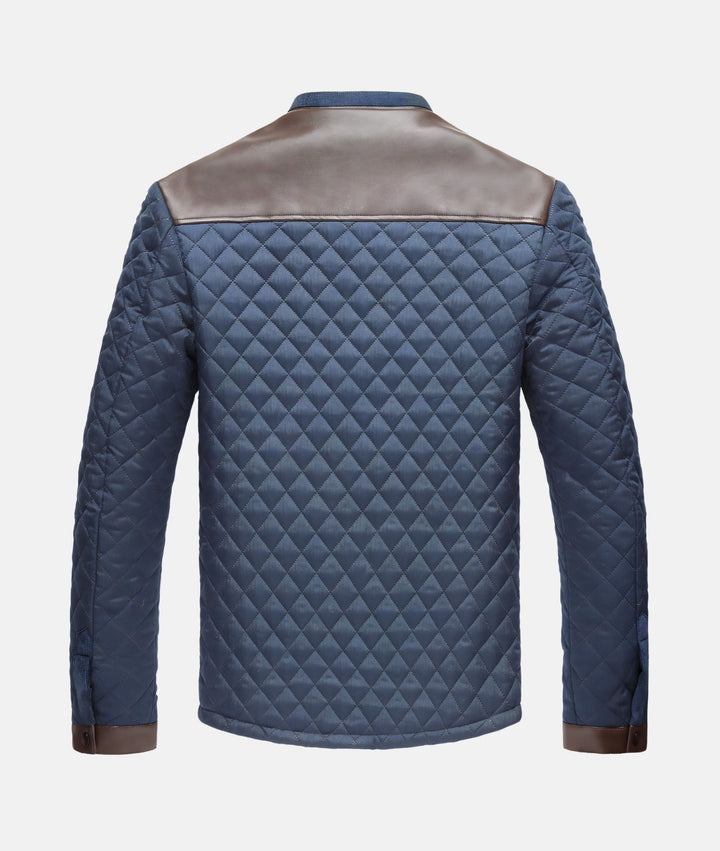 Casual navy blue quilted men's jacket, button-down & lightweight, ideal for everyday fall comfort.