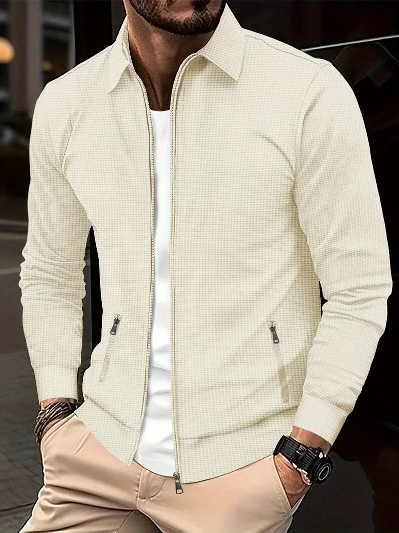 Men's navy blue zip-up shirt, smart casual style for everyday wear.