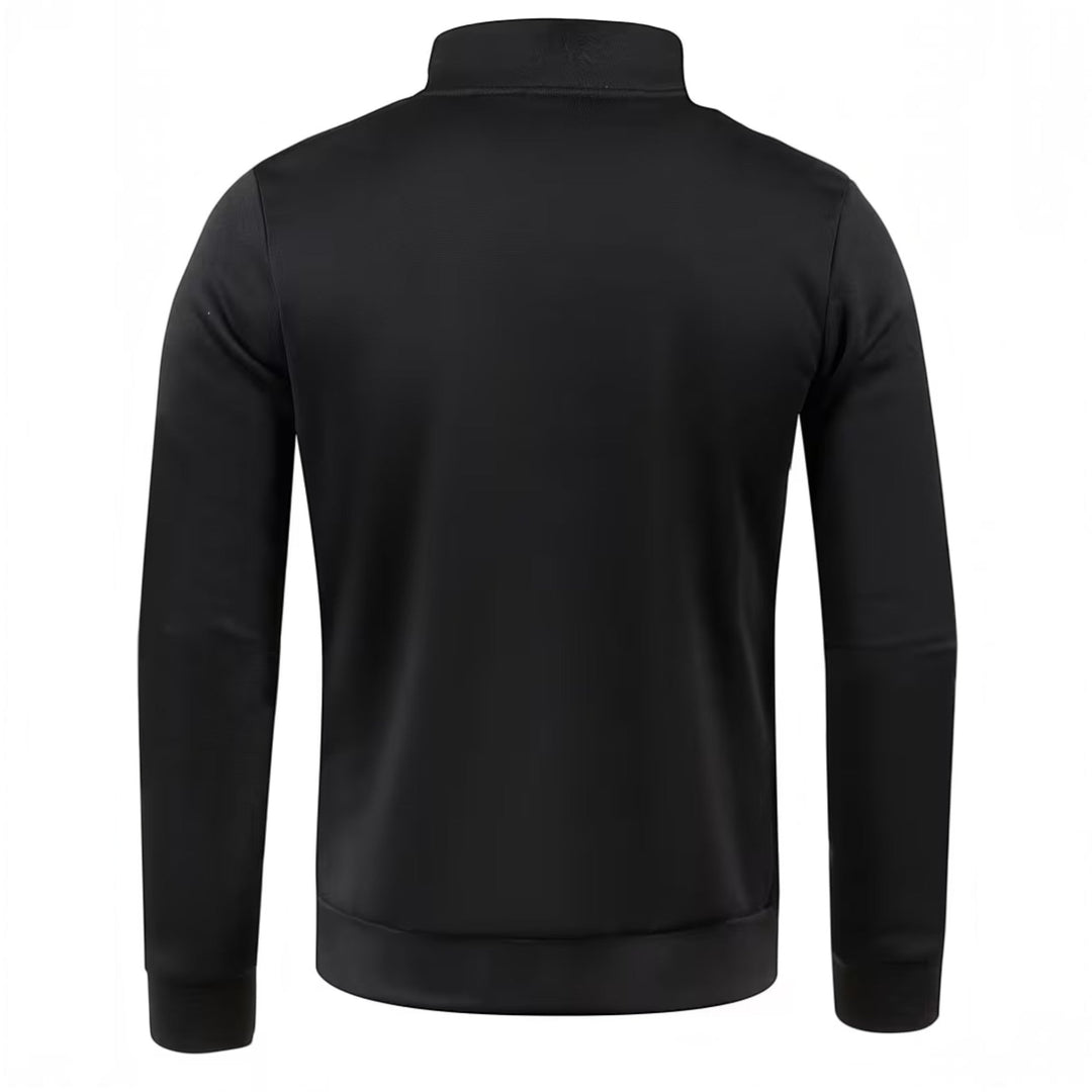 Men's high neck knit sweater in navy, a versatile long sleeve for any occasion.