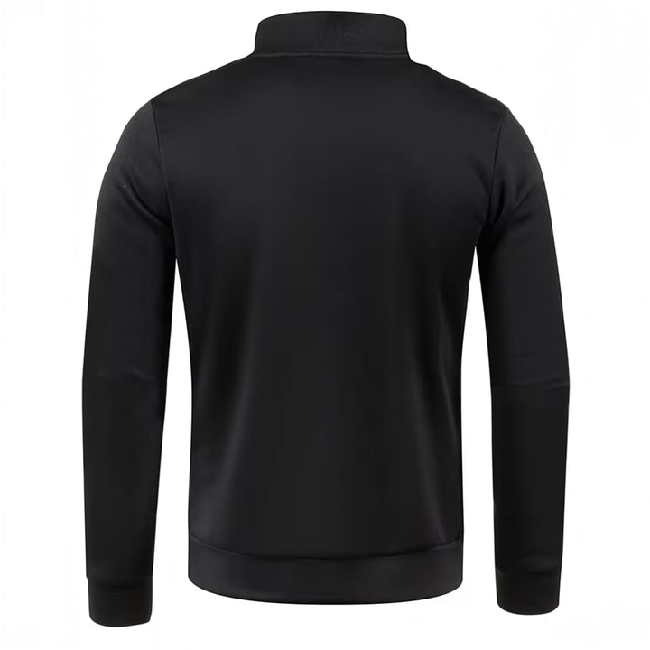 Men's high neck knit sweater in navy, a versatile long sleeve for any occasion.