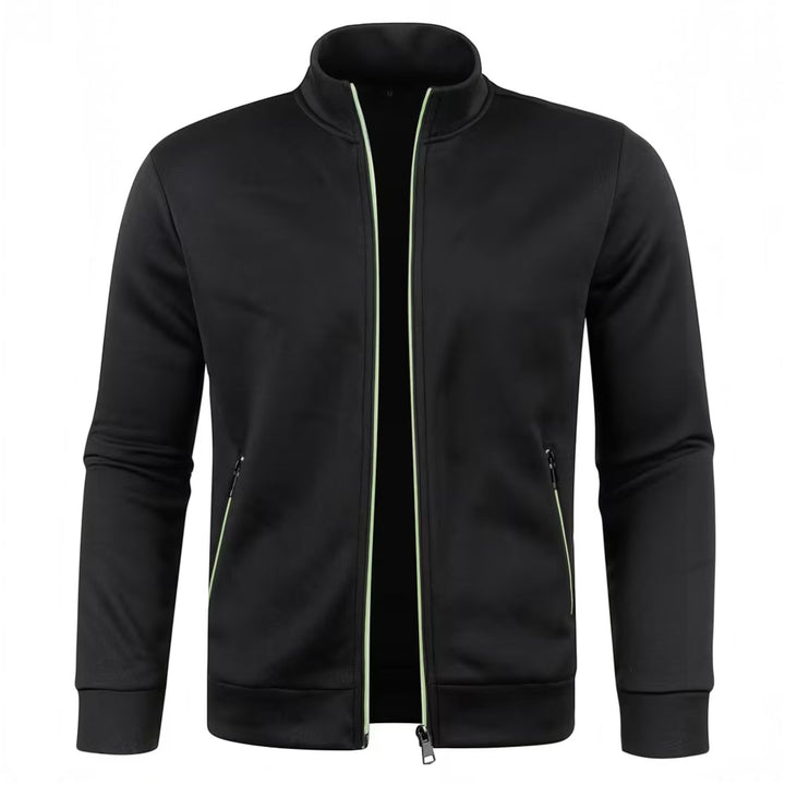 Classic black men's knit pullover, high neck & long sleeve for sophisticated style.