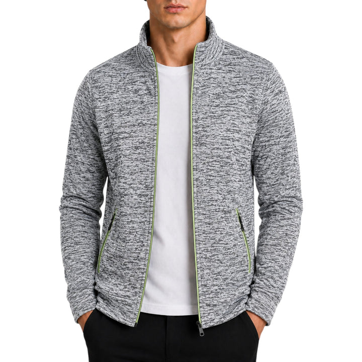 Men's long sleeve high neck knit sweater in navy, a versatile winter wardrobe staple.