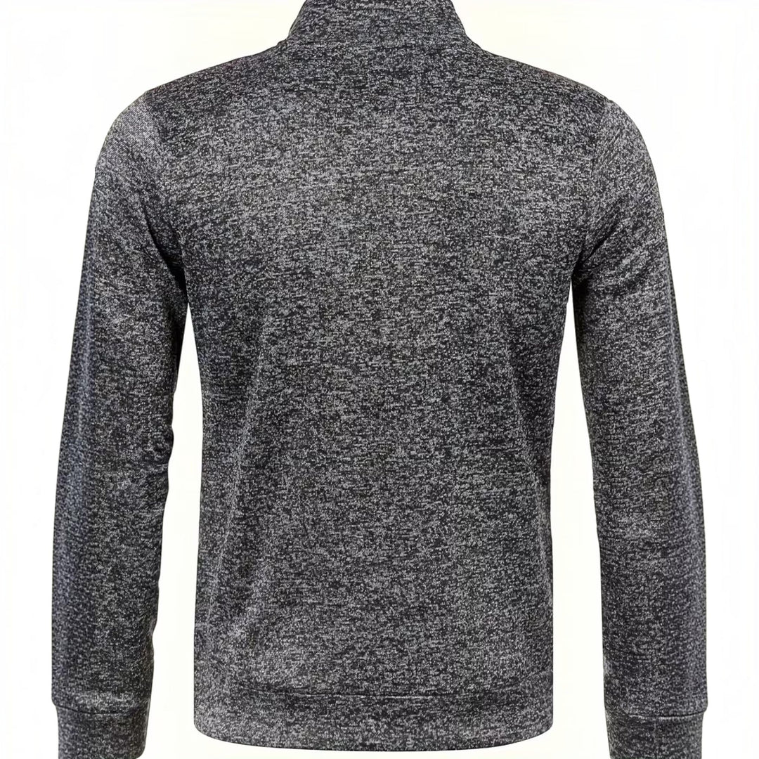 Black long sleeve high neck knit sweater for men, ideal for smart casual layering.
