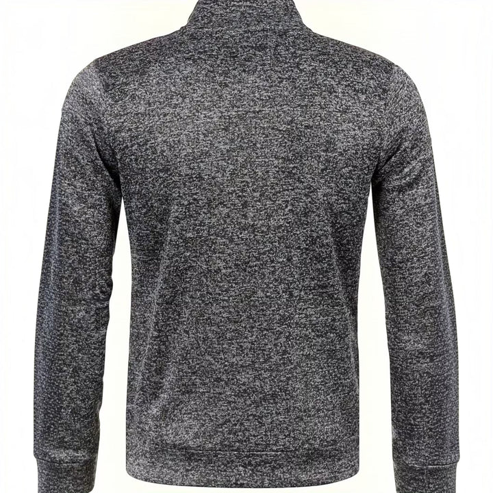 Black long sleeve high neck knit sweater for men, ideal for smart casual layering.