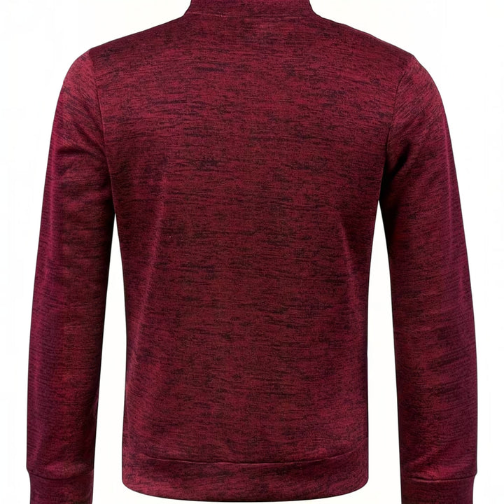 Burgundy men's high neck long sleeve pullover, an elegant layering piece.